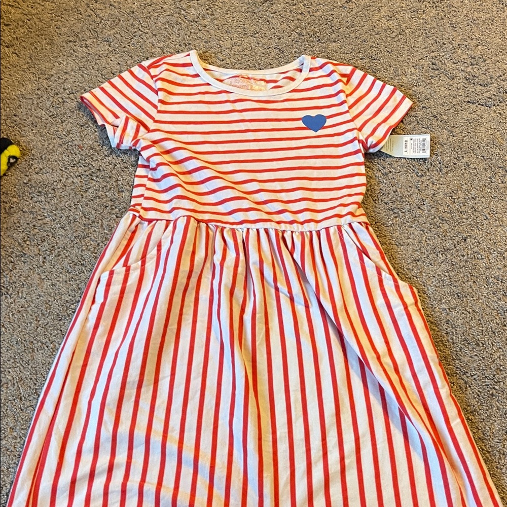 Cat & Jack Red and White Striped Dress with Blue Heart